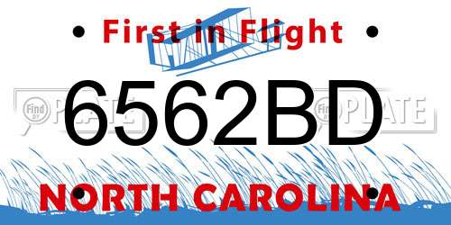 6562BD North Carolina License Plate