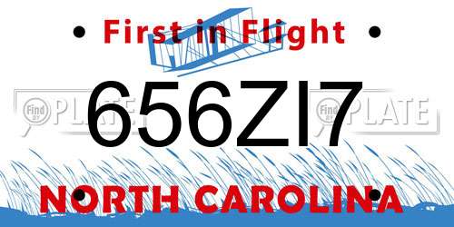656ZI7 North Carolina License Plate