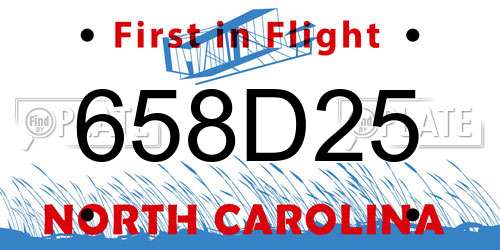 658D25 North Carolina License Plate