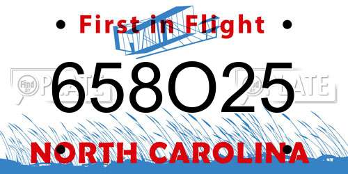 658O25 North Carolina License Plate