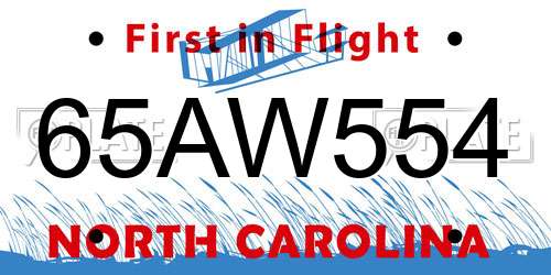 65AW554 North Carolina License Plate