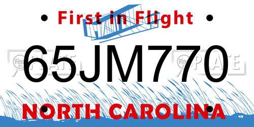 65JM770 North Carolina License Plate