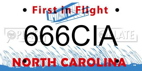 666CIA North Carolina License Plate
