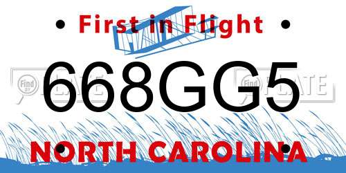 668GG5 North Carolina License Plate