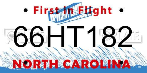 66HT182 North Carolina License Plate