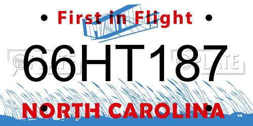 66HT187 North Carolina License Plate