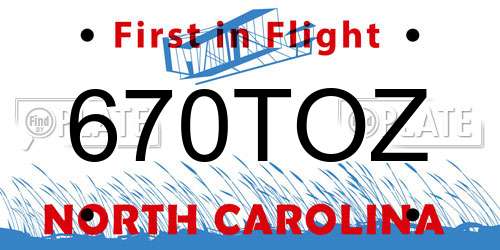 670TOZ North Carolina License Plate