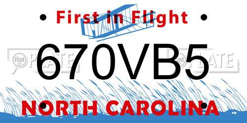 670VB5 North Carolina License Plate