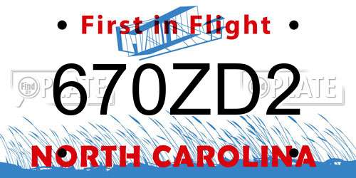 670ZD2 North Carolina License Plate