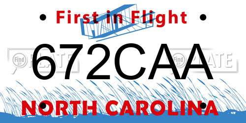 672CAA North Carolina License Plate