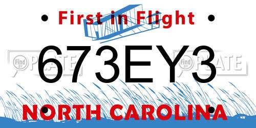 673EY3 North Carolina License Plate