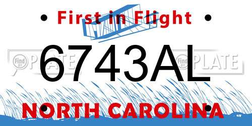 6743AL North Carolina License Plate