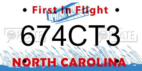674CT3 North Carolina License Plate