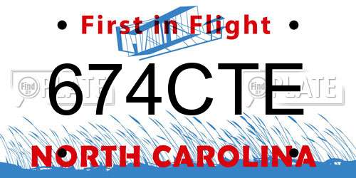 674CTE North Carolina License Plate