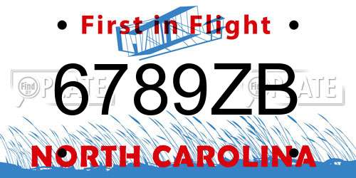 6789ZB North Carolina License Plate