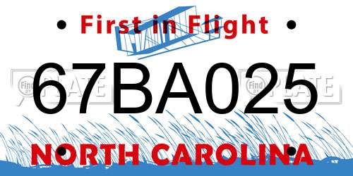 67BA025 North Carolina License Plate