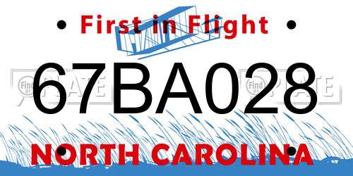 67BA028 North Carolina License Plate