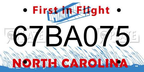 67BA075 North Carolina License Plate