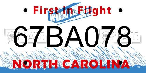 67BA078 North Carolina License Plate