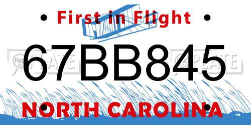 67BB845 North Carolina License Plate