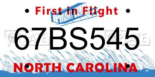 67BS545 North Carolina License Plate