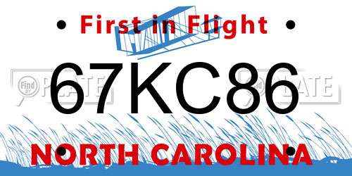 67KC86 North Carolina License Plate