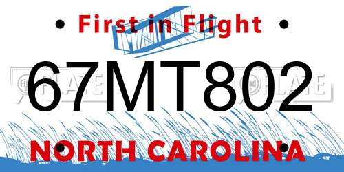 67MT802 North Carolina License Plate