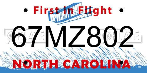 67MZ802 North Carolina License Plate