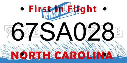 67SA028 North Carolina License Plate