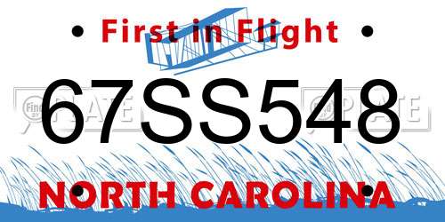 67SS548 North Carolina License Plate
