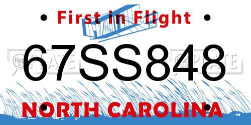 67SS848 North Carolina License Plate