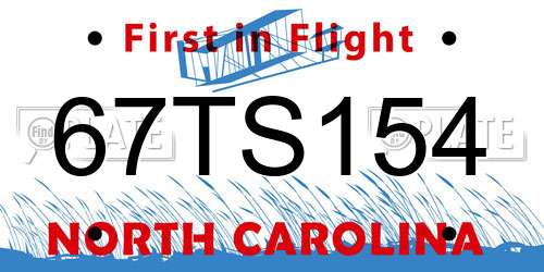 67TS154 North Carolina License Plate