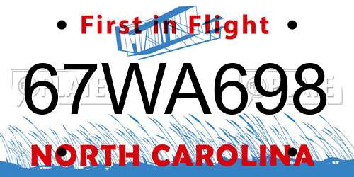 67WA698 North Carolina License Plate