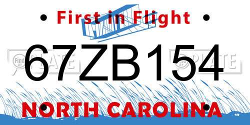 67ZB154 North Carolina License Plate