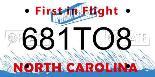 681TO8 North Carolina License Plate