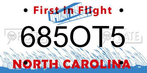 685OT5 North Carolina License Plate