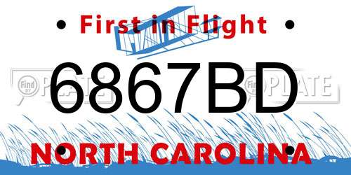 6867BD North Carolina License Plate