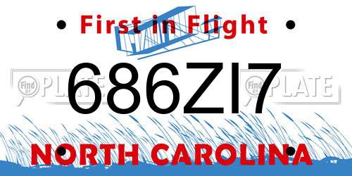 686ZI7 North Carolina License Plate