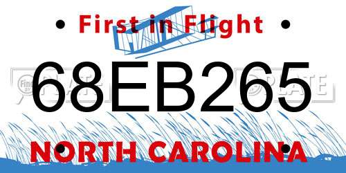 68EB265 North Carolina License Plate
