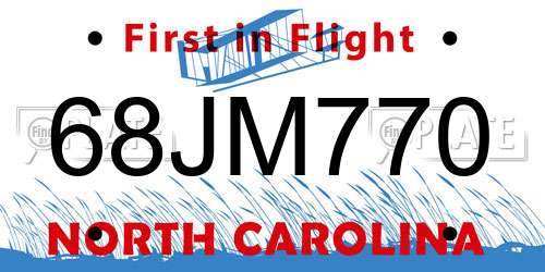 68JM770 North Carolina License Plate