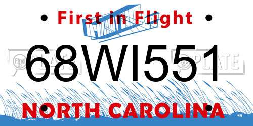 68WI551 North Carolina License Plate