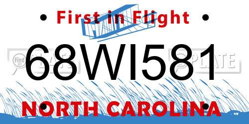 68WI581 North Carolina License Plate