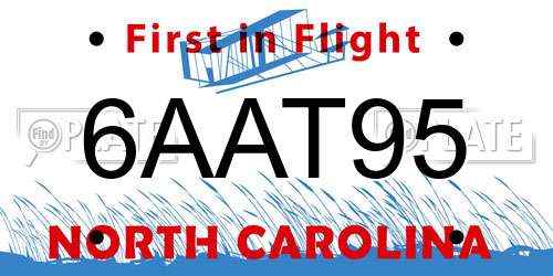 6AAT95 North Carolina License Plate