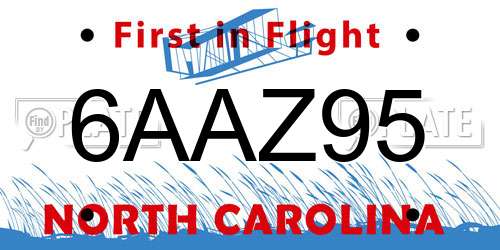 6AAZ95 North Carolina License Plate