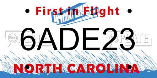 6ADE23 North Carolina License Plate
