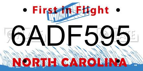 6ADF595 North Carolina License Plate