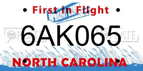 6AK065 North Carolina License Plate