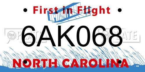 6AK068 North Carolina License Plate