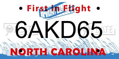 6AKD65 North Carolina License Plate