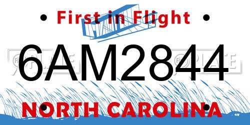6AM2844 North Carolina License Plate